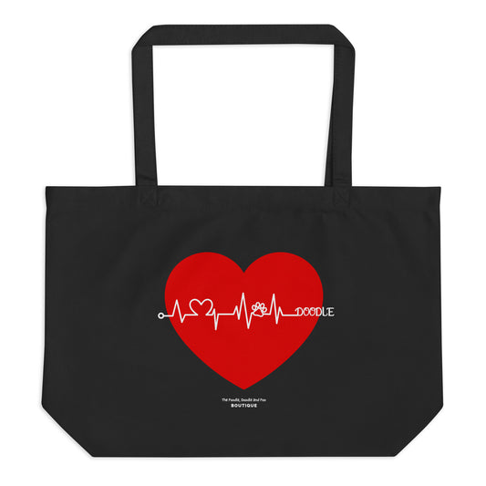 "Heartbeat Doodle" Large organic tote bag